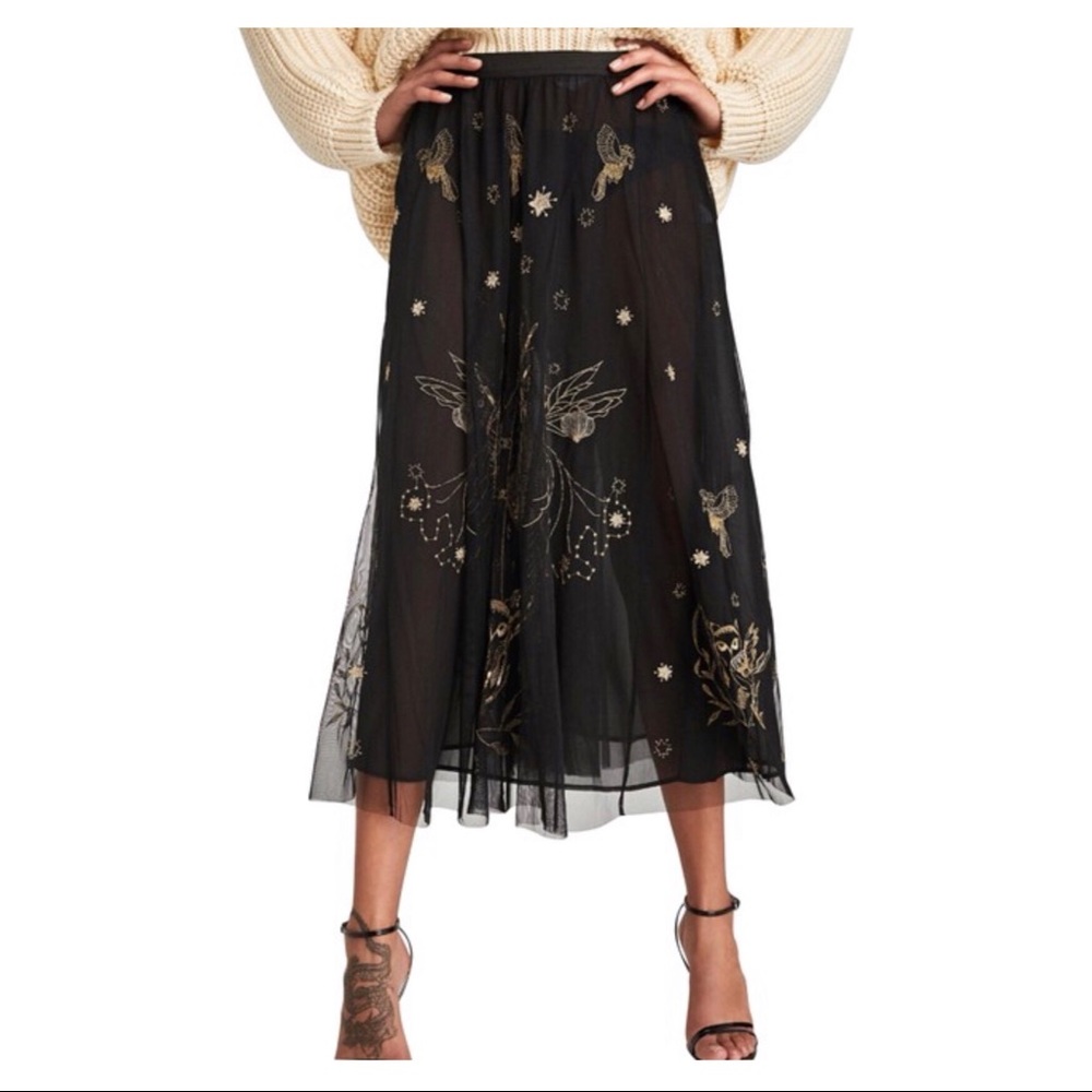 Zara black gold sequin & embroidered tulle skirt